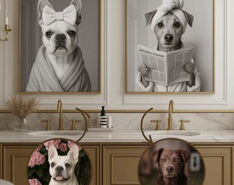 Dog Reading Newspaper on Toilet, Personalized pet gift ,Funny Bathroom Art,Dog Wall Art,Dog in Toilet,Pet in Bathtub,Personalized pet gift,