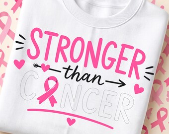 Stronger Than Cancer PNG, Breast Cancer Awareness Sublimation, Pink Ribbon Survivor Shirt Digital Download