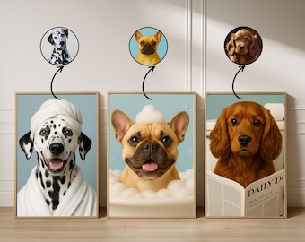 Custom Pet Portraits, Dog In Toilet, Funny Pet Portrait, Bathroom Dog Wall Art, Pet in Bathtub, Dog Bathroom Art, Pet Gift ,Digital Downlaod