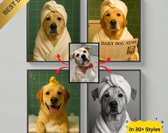Custom Pet Portrait Photo,Personalized Dog in Bathtub Prints, Dog Bathroom Art, Funny Bathroom Poster,Pet Gift, Wall Art, Funny Portrait,