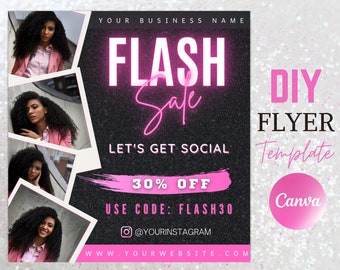 Personalized Flash Sale Flyer, DIY Canva Editable Beauty Business Flyers, Makeup Hair Lash Tech Boutique Social Media Instagram Template