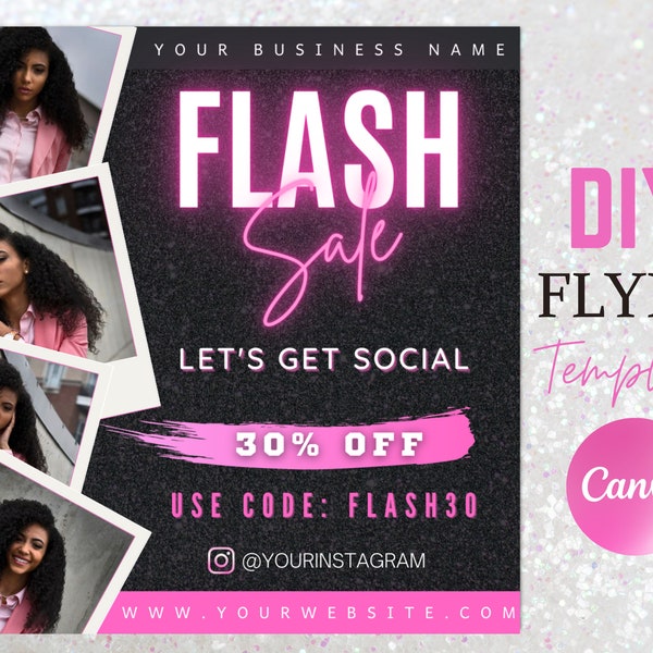 Personalized Flash Sale Flyer, DIY Canva Editable Beauty Business Flyers, Makeup Hair Lash Tech Boutique Social Media Instagram Template