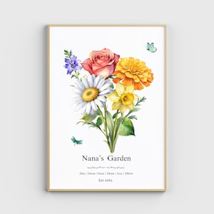 Birth Flower Family Bouquet, Birthday Gift, Minimalist Home Decor, Personalised Birth Flower Print, Wall Art, Personalised gift, Digital Art