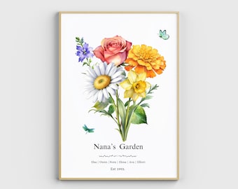 Birth Flower Family Bouquet, Birthday Gift, Minimalist Home Decor, Personalised Birth Flower Print, Wall Art, Personalised gift, Digital Art