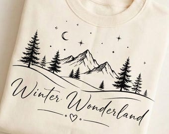 Winter Wonderland PNG, Mountain Winter Scene Sublimation, Rustic Pine Tree Design, Cozy Winter Shirt Digital Download