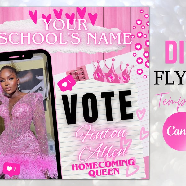 Editable Homecoming Vote For Me DIY Canva Flyer Template Beauty Queen High School Election Campaign 2024 Social Media Instagram Post Flyer