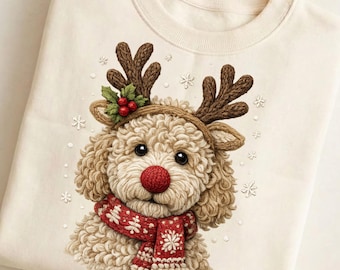 Christmas Reindeer Dog PNG, Cute Doodle Christmas PNG, Holiday Puppy Sublimation, Festive Dog Shirt Digital Download
