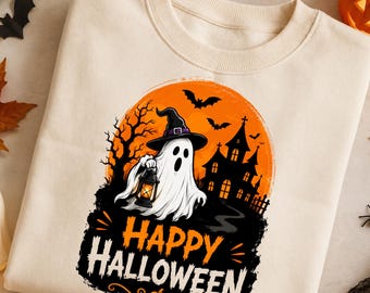 Happy Halloween Ghost PNG, Spooky Haunted House Ghost Sublimation Design, Halloween Shirt PNG Digital Download