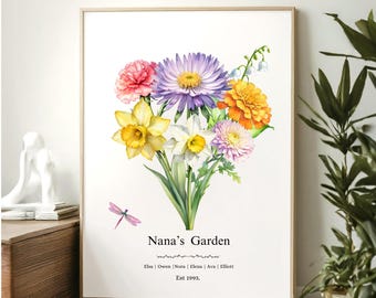 Custom Birth Flower Bouquet, Family Birth Month Design, Personalised Gift, Flower Bouquet Print Custom Birthday Gift, Digital Download