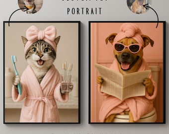 Funny Bathroom Art, Custom Pet Portrait Photo, Funny Pet Wall Decor, Pet Gift, Dog Wall Art, Funny Bathroom Poster, Digital Download