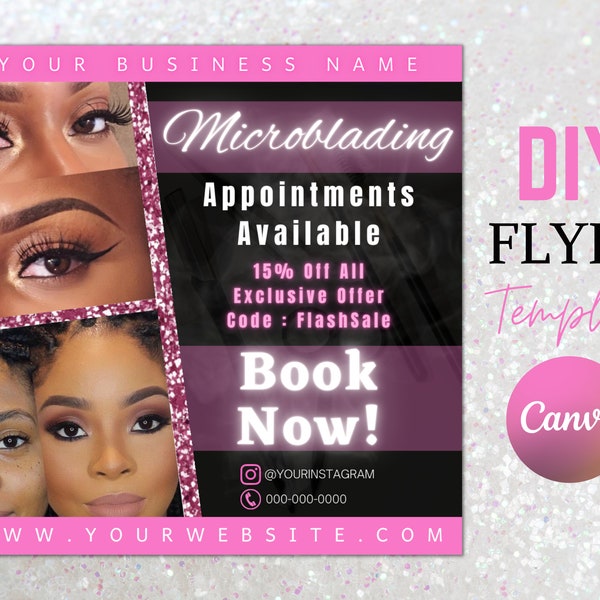 Microblading Appointments Available Flyer, Microblade Eyebrow Shaping Technician Flyers, Brows Templates, Instagram Post Template, Book Now