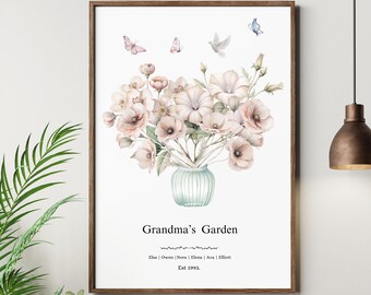 Custom Birth Flower Digital Print, Family Bouquet, Gift for Grandmother, Gift for Moms, Digital Printable Art, Art Download, Mother Gift