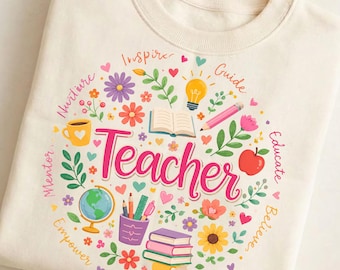 Teacher PNG, Colorful Teacher Sublimation Design, Teacher Appreciation Shirt PNG, Back to School Digital Download Gift
