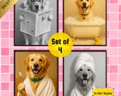 Bathroom Pet Portraits, Funny Pet Wall Art, Custom Pet Bathroom Decor, Digital Pet Portrait Download, Personalized Pet Illustration