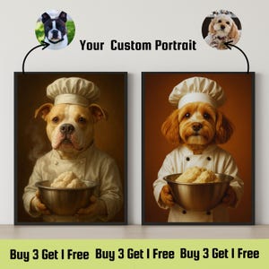 Custom Dog Chef Artwork, Dog Kitchen Decor, Dog Painting For Kitchen, Foodie Pet Gift, Dog In Chef Clothes, Chef Dog Drawing, Dog Art Print