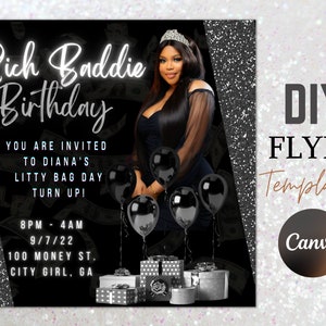 Birthday Flyer, Custom Editable Templates, Instagram Business Canva Flyer, Print At Home, Instant Download, DIY Template, Birthday Glam