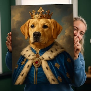 Aangepaste huisdierportret schilderij canvas, renaissance hondenportret van foto, Royal Pet Portrait, portretkunst, koning portret schilderij digitale kunst