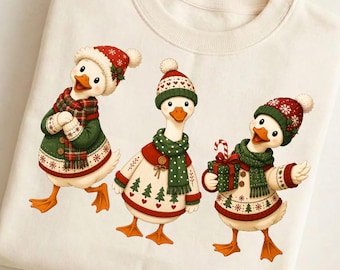 Christmas Goose PNG Bundle, Cute Holiday Goose PNG, Winter Goose Sublimation, Christmas Shirt Design, Digital Download