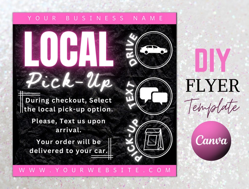 Local Pick-up Flyer, Editable Canva Flyer Template, Delivery Flyer, Business Curbside Order, Pick Up Delivery for Boutique Hair Makeup Flyer image 1