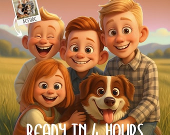 Custom Pixar-Style Cartoon Portrait, 3D Pixar Portrait of Couples, Families & Pets, Digital Art, Digital Download, Unique Gift Illustration