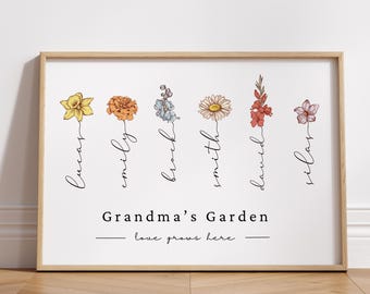 Birth Flowers Family Bouquet Print, Custom Birthday Gift For Mom, Mothers Day Gift for Grandma, Birth Month Flower Art, Personalized Digital