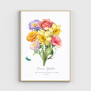 Birth Flower Family Bouquet, Birthday Gift, Personalised Birth Flower Print, Wall Art, Minimalist Home Decor, Personalised gift, Digital Art