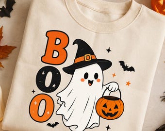 Cute Ghost Boo PNG, Halloween Ghost Sublimation, Kawaii Spooky PNG, Trick or Treat Shirt Design, Digital Download