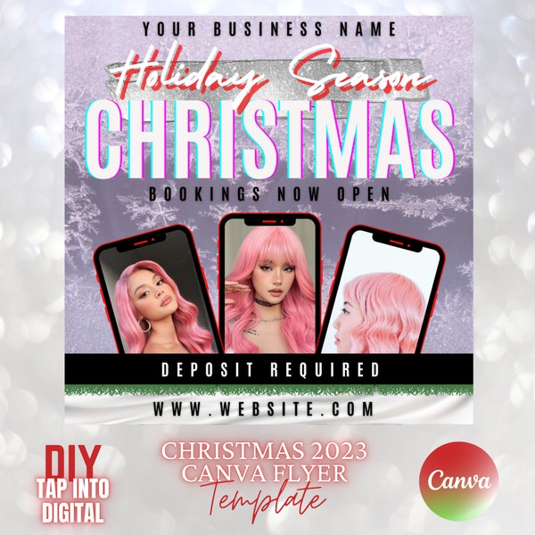 Christmas Holiday Season Canva Flyer Template DIY Bookings Instagram Template Winter Sale Flyer Hair Lash Makeup Nails Wig MUA Flyer Design
