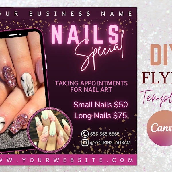 Nails Specials Flyer, Nail Salon Social Media Template, Appointments Available Flyer, Nail Pricelist Flyer, Bookings Open, Manicure Beauty