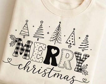 Merry Christmas PNG, Black Buffalo Plaid Christmas Sublimation, Rustic Holiday Shirt Design, Festive Digital Download