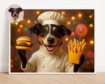 Funny Dog Chef Illustration,  Dog Kitchen Print, Dog Wall Poster, Pet Gift For Dog Owner, Dog Chef Sketch, Unique Pet Wall Art