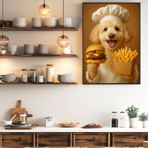 Playful Pet Kitchen Art, Dog Wall Decor, Custom Dog Art, Funny Dog Illustration, Pet Kitchen Print, Dog Gift Idea, Dog In Costume