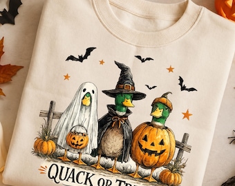 Quack or Treat PNG, Halloween Duck PNG, Ghost Duck Sublimation, Pumpkin Duck Shirt Design, Halloween PNG Download