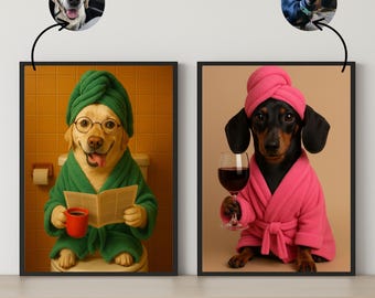 Custom Dog Portrait, Funny Bathroom Poster, Dog Bathroom Art, Pet in Bathtub, Dog Wall Art, Dog Bathroom Art, Personalized pet gift