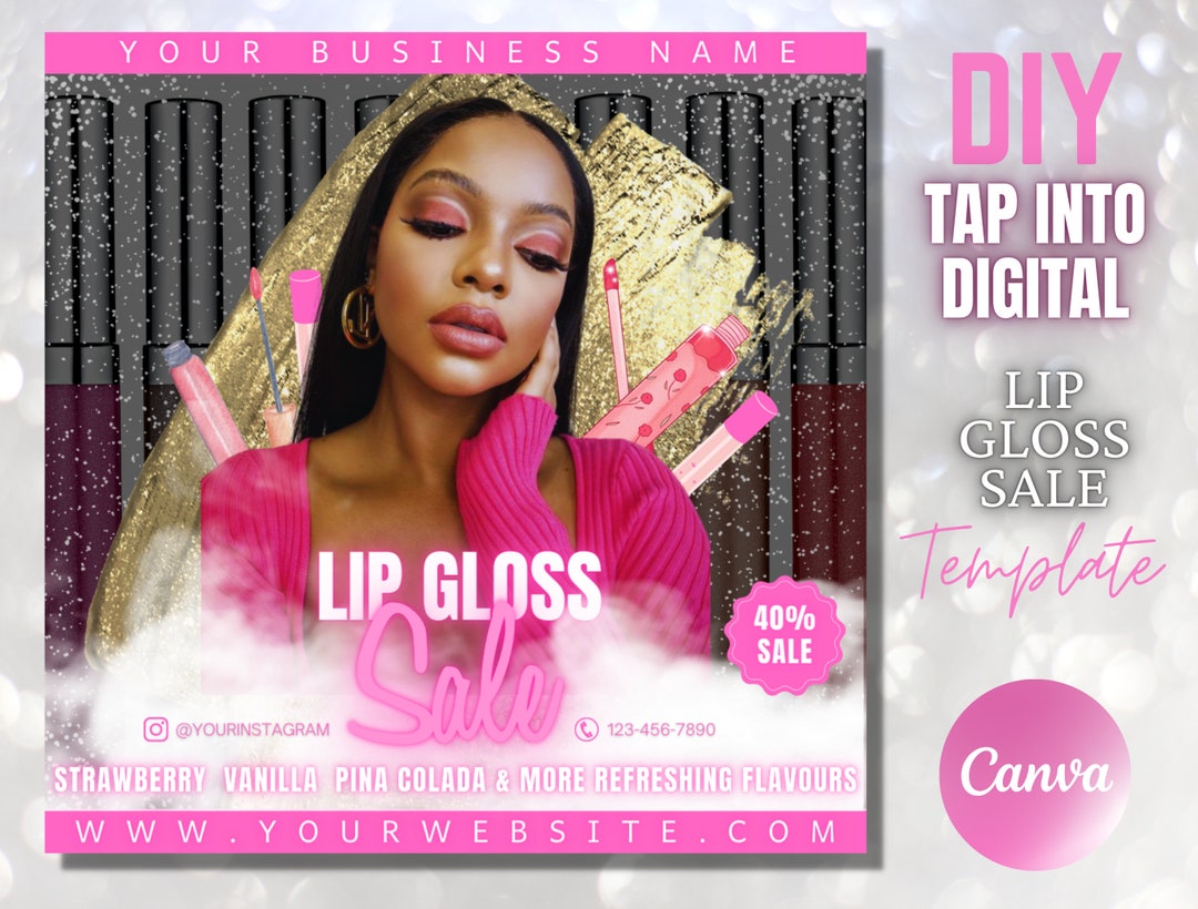 Lip Gloss Sale Flyers Canva Editable Flyers DIY Social Media Flyers