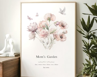 Grandma's Garden Birth Flower Print for Nana, Custom Birth Flower Digital Print, Gift for Moms, Digital Printable Art, Mother Gift