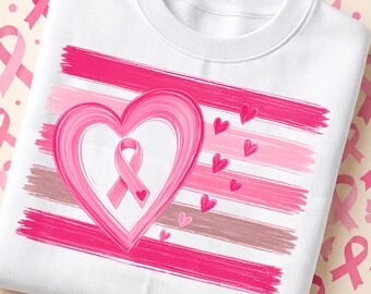 Breast Cancer Awareness PNG, Pink Ribbon Heart PNG, Breast Cancer Sublimation, Hope Shirt Design, Digital Download