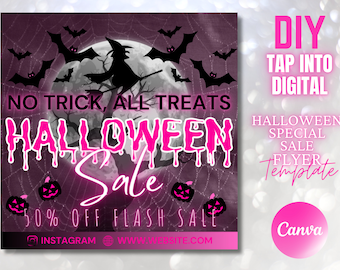 Halloween Sale Flyer Geen trucs Alle lekkernijen Flyer ontwerpsjabloon Social Media Flyer Enge Flyer Instagram Flyer Visitekaartje Flyer ontwerp