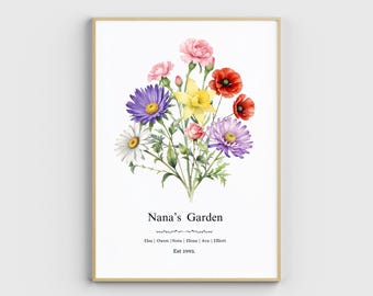Benutzerdefinierte Geburtsblume Digitaldruck, Familienstrauß, Geschenk für Mütter, digital druckbare Kunst, Geschenk für Großmutter, Kunst Download, Mutter Geschenk