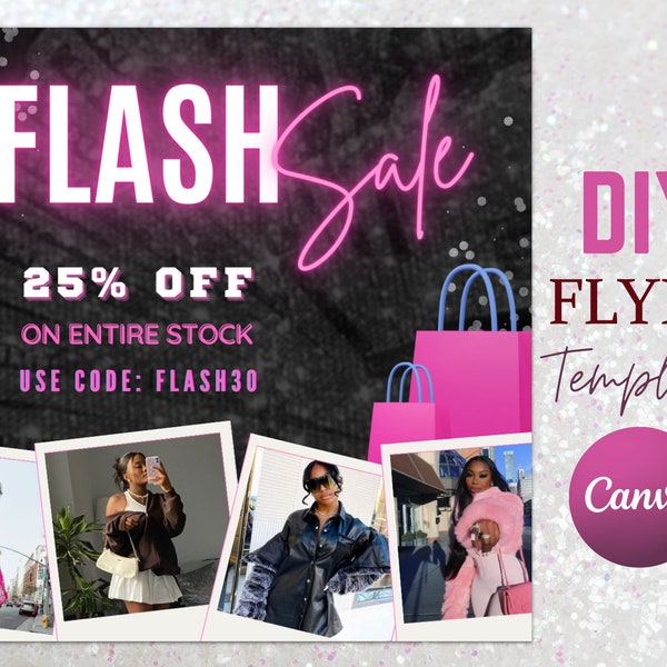 Personalized Flash Sale Flyer, Social Media Discount Post Design, Beauty Business Templates, Editable Lash Hair Spa Boutique Canva Template