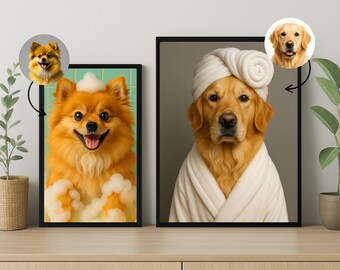 Custom Pet Portrait, Wall Art,Wall Decor,Funny Bathroom Art,Dog on Toilet,Home Decor,Personalized Gift,Unique Gift,Digital Download