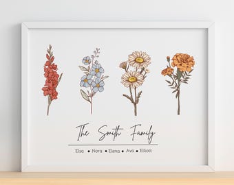 Grandma's Garden Birth Flower Print for Nana, Birth Flower Bouquet, Grandchildren Names Digital Art, Personalized Christmas Gift for Grandma