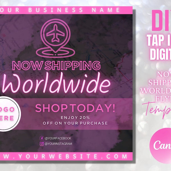 Worldwide Shipping Canva Flyer template Instagram Flyer Digital Download File Editable Announcement Instagram Template Pink Delivering Add