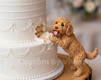 Custom Dog Wedding Cake Topper, Labradoodle Golden Mountain Dog Figurine, Personalized Pet Clay Sculpture, Realistic Goldendoodle Cake Decor