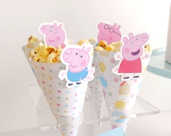 Printable Peppa Pig Popcorn Cones and Decorative Toppers, Peppa Pig Birthday REF006
