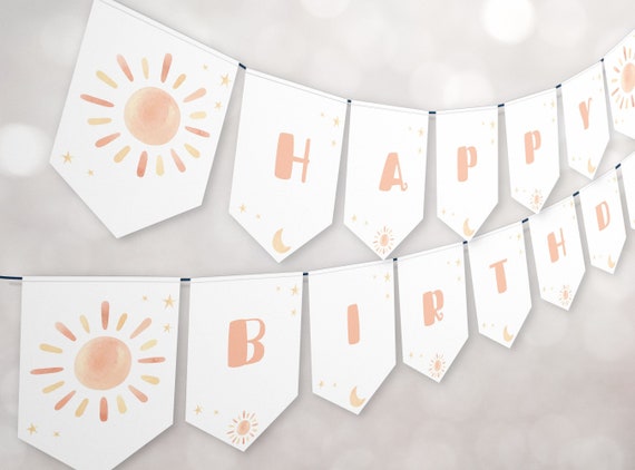 Editable Boho Sunshine Bunting Banner Printable, Banner 1st Trip Around the Sun, Sunshine Party REF005 Il_570xn