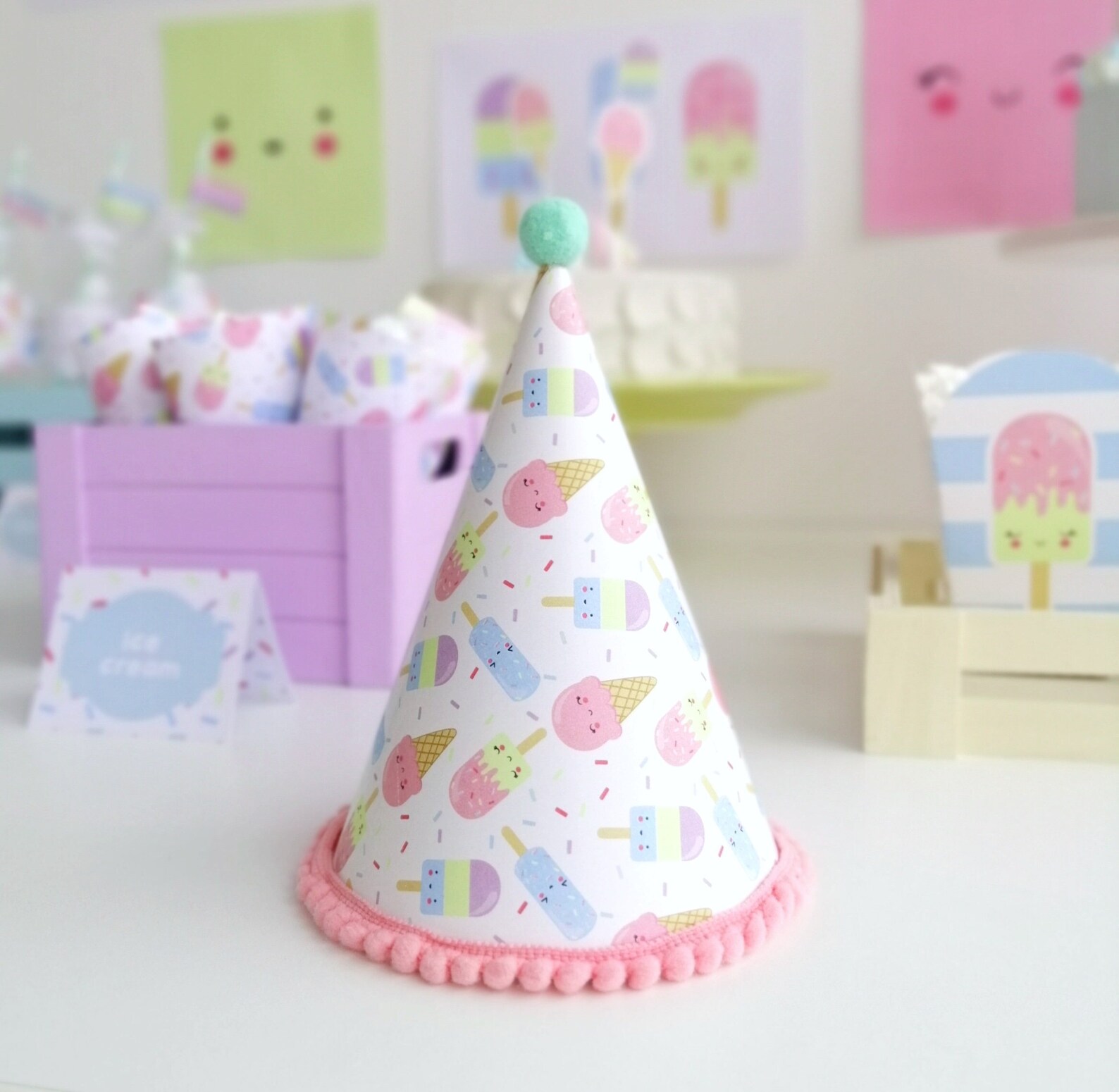 Ice Cream Party Hat Party Decor Ice Cream Hat Ice Cream Etsy