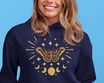 Moth Hoodie Magical Moths Hoodie Bug Moth Hoodie Goblincore Clothing Sweater Aesthetic Fairycore Moon Phase Hoodie Gift Oversize Moth Hoodie