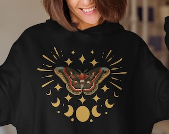 Moth Hoodie Magical Moths Hoodie Bug Moth Hoodie Goblincore Clothing Sweater Aesthetic Fairycore Moon Phase Hoodie Gift Oversize Moth Hoodie