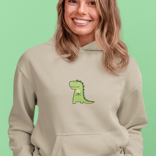 Dino Dinosaur Flower Leaf Pattern Print Men Pullover Hoodie